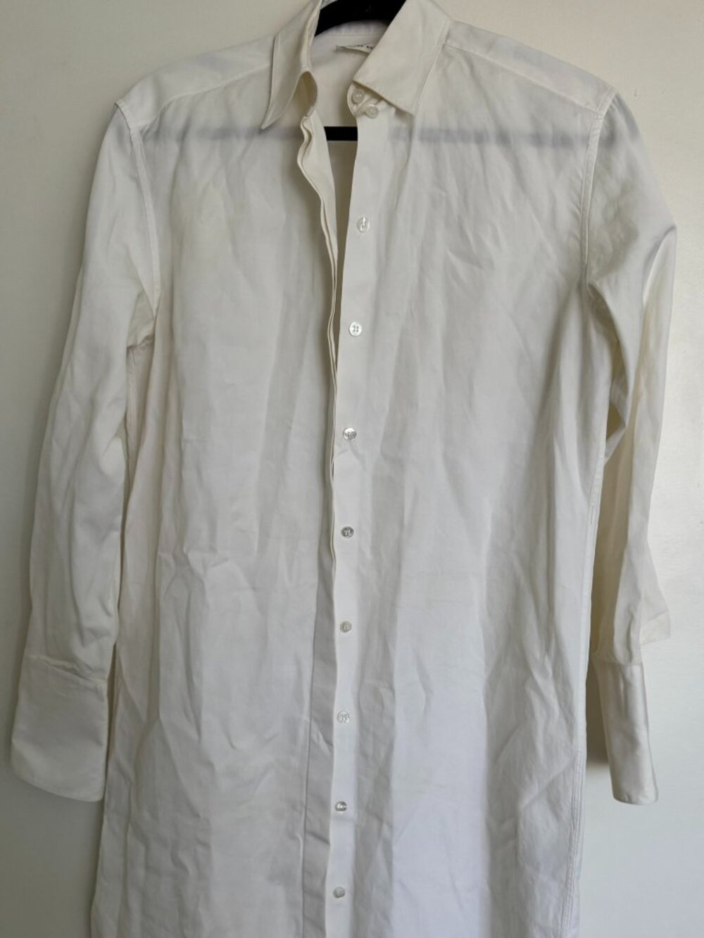 The Row White Cotton Shirt Dress Long Sleeve Shell Button Side Slits Size XS